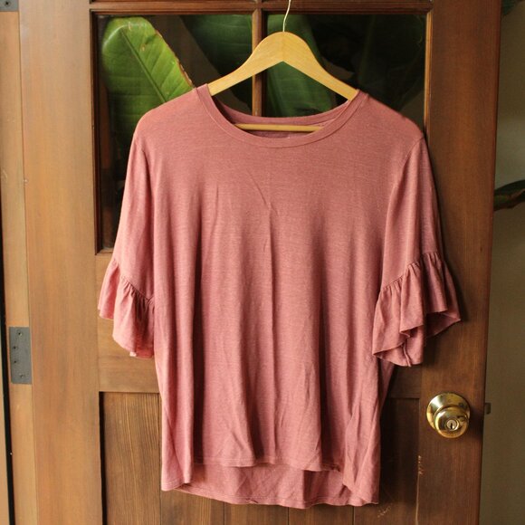 Velvet, salmon colored, ruffle sleeve, Size S,  Linen, Like new condition - Picture 1 of 4